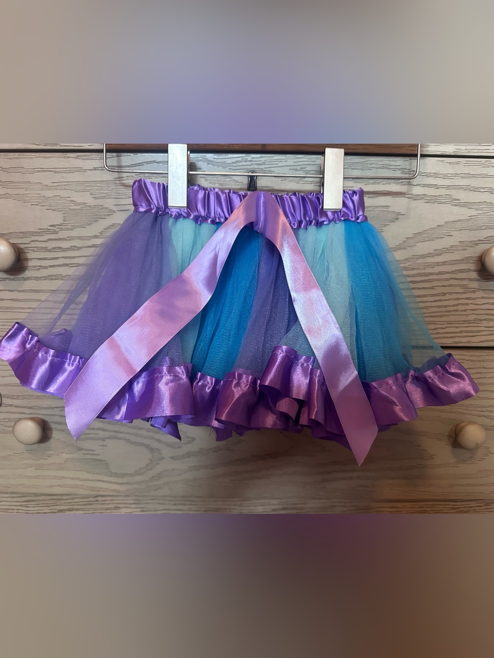 Girls Purple & Blue Tulle Skirt with Satin Ribbon